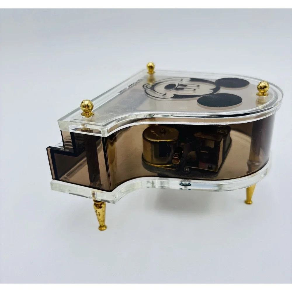 Disney Mickey Mouse Piano Music Box‎ Schmid Acrylic Grand Piano Hong Working..